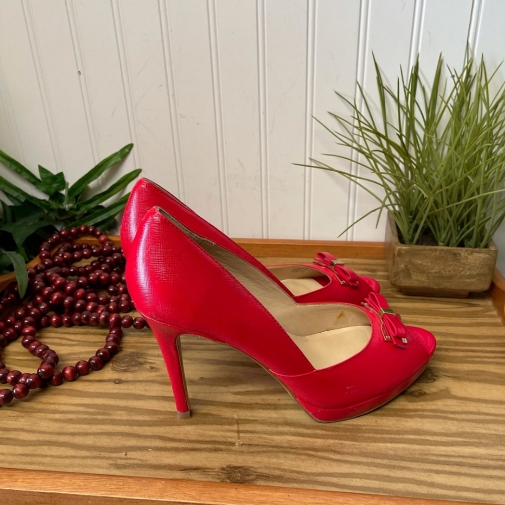 Marc Fisher Red Marsha Peep Toe Heels 8.5M - Picture 6 of 12